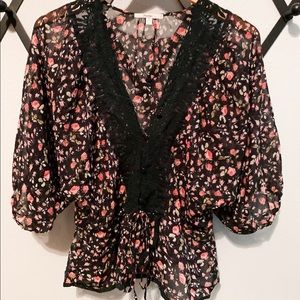 Floral waist cinching blouse size m